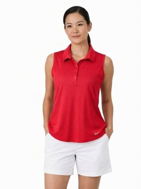 Nike Golf Dri-FIT Sleeveless Polo Top Large Coral Red Hi Low Performance Shirt
